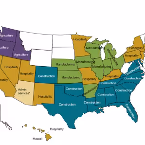 Top industry of employment for unauthorized workers by state