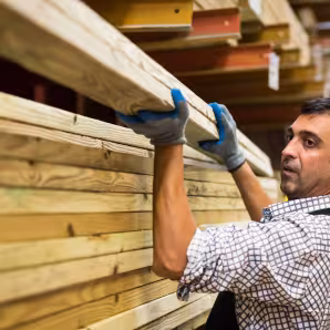 A man working at a lumber warehouse