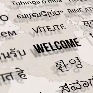 The word "welcome" in many languages