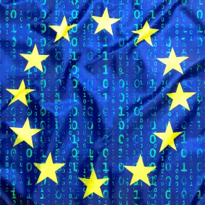 European Union flag composed of binary code 