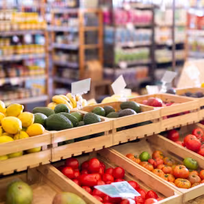 Fresh vegetables and fruits in a supermarket