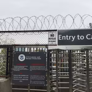 A border checkpoint between Canada and the United States.