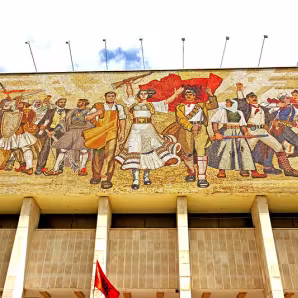 The National Museum of History in Tirana, Albania features a large mosaic with nationalist imagery.