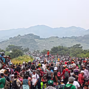 A caravan of migrants from Central America passes by Chiapas, Mexico.