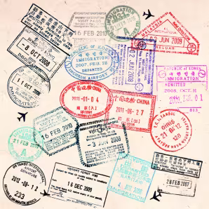 Image of passport page with variety of stamps