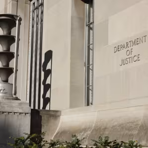Outside of the Justice Department building