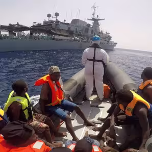 Migrants on a boat