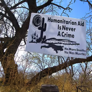 Sign left by No More Deaths activists in Arizona