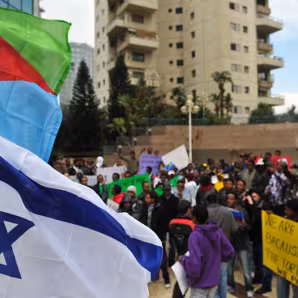 A gathering in Tel Aviv for asylum seeker rights