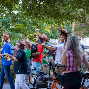 Image of band playing music at a concert in Athens, GA.