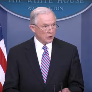 Attorney General Jeff Sessions in the White House briefing room.