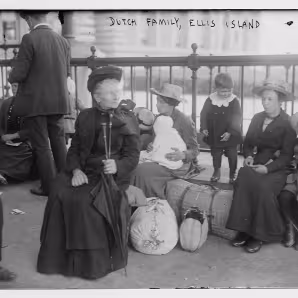 A Dutch family at Ellis Island between 1915 and 1920.