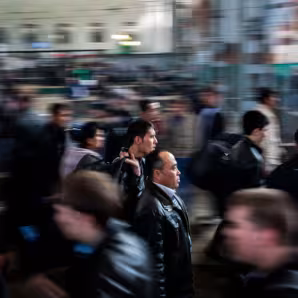 Arrivals from Tashkent, Uzbekistan, depart a train in Moscow. 