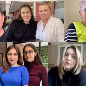 A collage of Ukrainians in Poland.