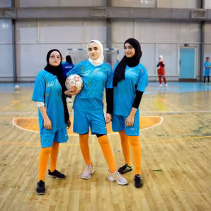 Formerly displaced Iraqi teenagers in a community soccer program.