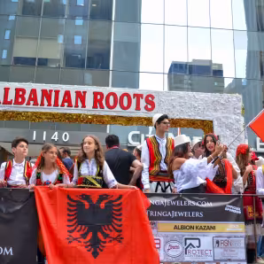 People of Albanian heritage at a parade in New York City. 
