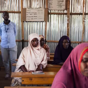 Somali refugees in Ethiopia attend a class.