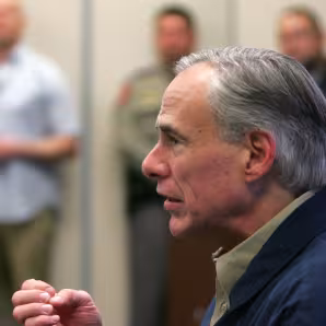 Texas Governor Greg Abbott speaks before a briefing on border security.