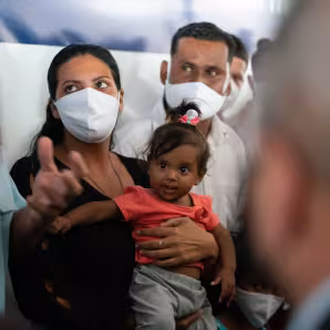 Venezuelan migrants at a reception center in Brazil.