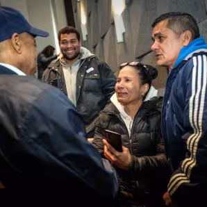 New York City Mayor Eric Adams meeting with asylum seekers. 