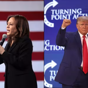 Kamala Harris and Donald Trump speak to supporters