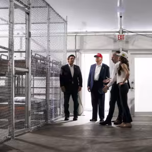 President Donald Trump tours the Alligator Alcatraz immigration detention facility in Florida