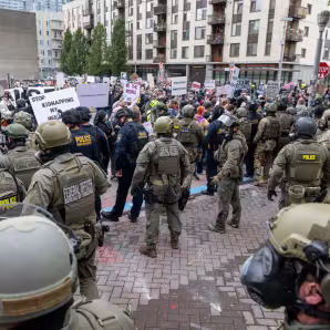 Federal officers and protesters in Portland, Oregon