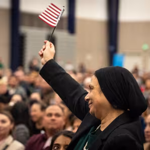 A woman at a naturalization ceremony in California.