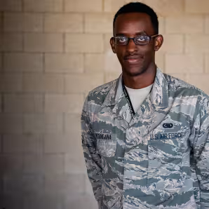 An immigrant from Rwanda serving in the U.S. Air Force.