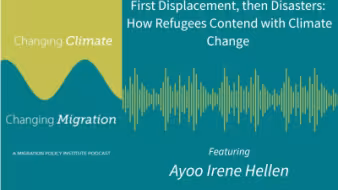 Changing Climate Changing Migration Logo -sound waves on a teal background- featuring Ayoo Irene Hellen