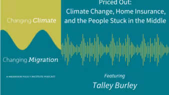 Changing Climate Changing Migration Logo -sound waves on a teal background- featuring Talley Burely
