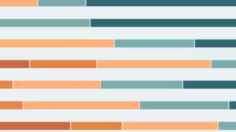 A horizontal bar chart with bar segments in different shades of orange and teal