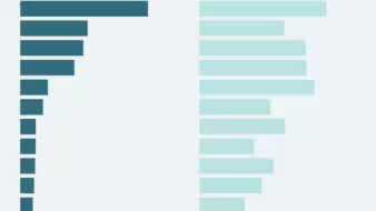 A horizontal bar chart with some bars in dark teal and the others in light teal
