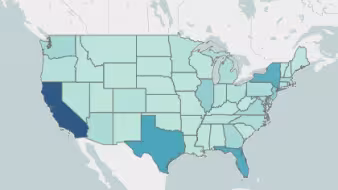 A U.S. state map with states in shades of blue and teal
