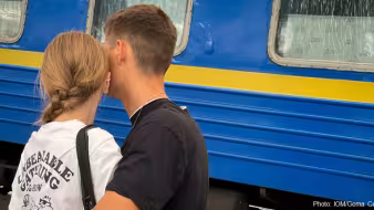 The backs of two people.