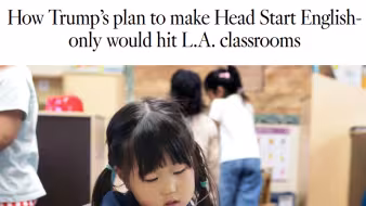 Headline of LA Times article on Head Start changes featuring little girl in classroom