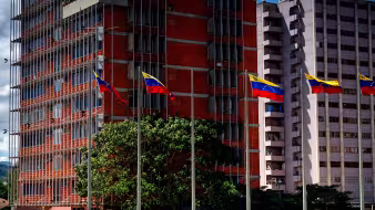 Venezuelan flags in front of government buildings in Caracas