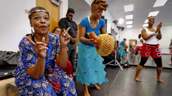 Instructors teach an African dance class in Miami.
