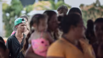 Group of Venezuelan migrants gathered