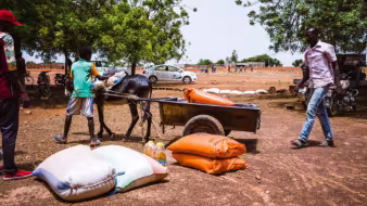 A food and goods distribution to returned migrants in Burkina Faso
