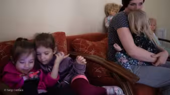 Family in Jesuit houses sheltering families in Lyiv, Ukraine