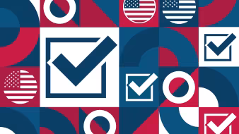 Election-themed geometric pattern in red and blue