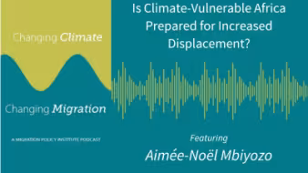Changing Climate Changing Migration Logo - sound waves on a teal background