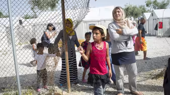 Refugees at a camp in Lesbos, Greece