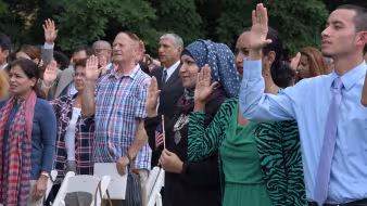 Immigrants at a U.S. naturalization ceremony