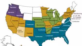 Top industry of employment for unauthorized workers by state