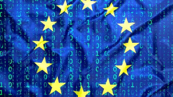 European Union flag composed of binary code 