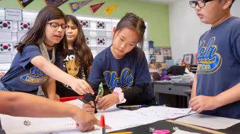 4th and 5th grade students working on posters