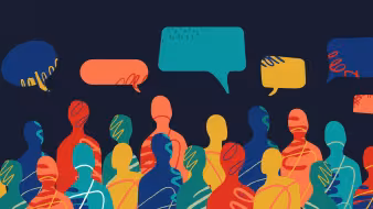 Abstract multicolored silhouettes of people and conversational bubbles