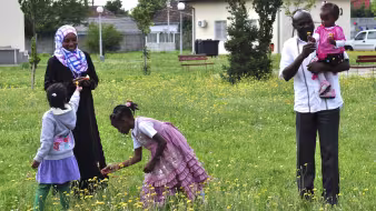 A family of refugees from Sudan in their way to being resettled in the Netherlands
